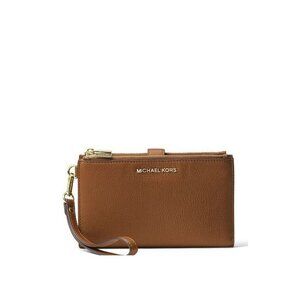 MICHAEL KORS Adele Jet Set double zip leather phone wallet wristlet BROWN-Defect